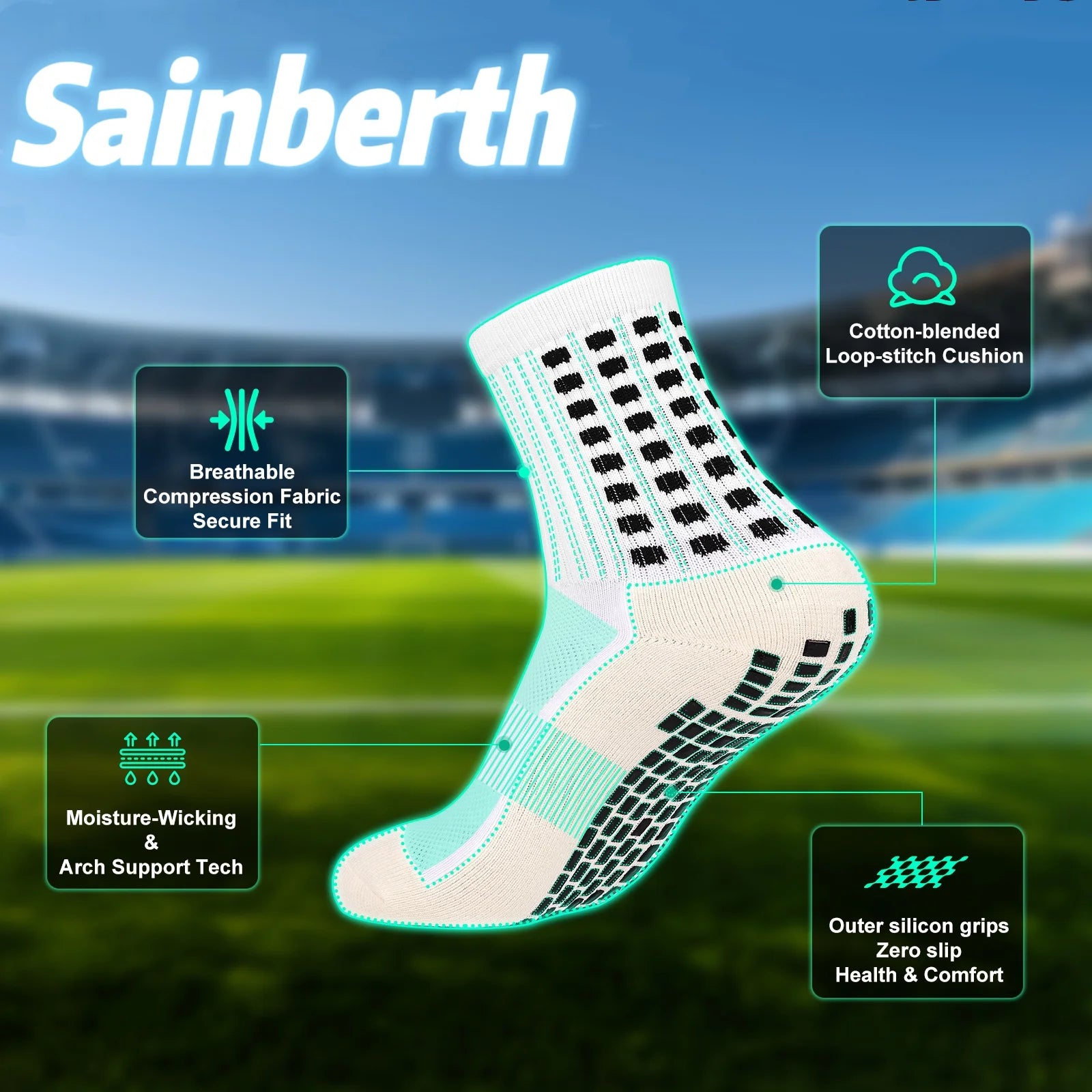 4 Pairs Mens Grip Soccer Socks Non Slip for Football Basketball Sports