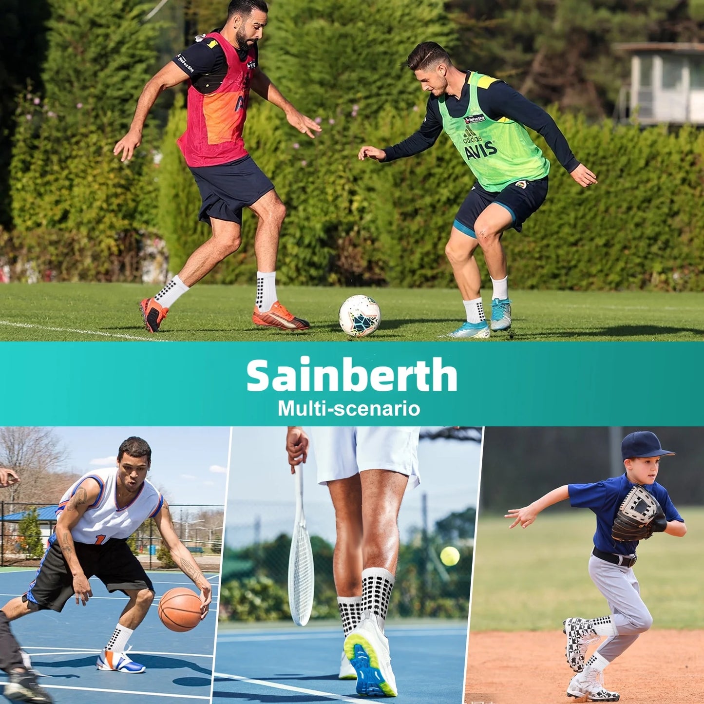 4 Pairs Mens Grip Soccer Socks Non Slip for Football Basketball Sports